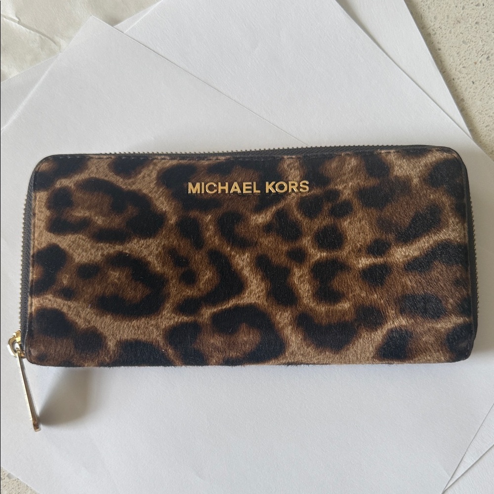 Michael Kors Brown Leopard Wallet with Gold Logo